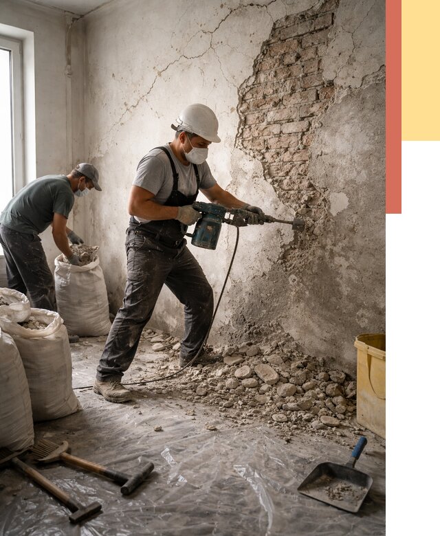 Демонтаж штукатурки со стен в Кохме от 7479 руб/м² — быстро и недорого | ОТДЕЛОЧНИК-Кхм