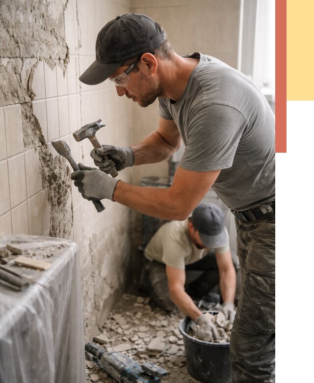Демонтаж плитки со стен в Кохме от 883 руб. — быстро и недорого | ОТДЕЛОЧНИК-Кхм