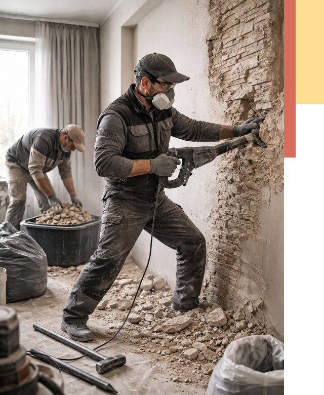 Демонтаж декоративного камня в Кохме от 1506 руб/м² — быстро и недорого | ОТДЕЛОЧНИК-Кхм