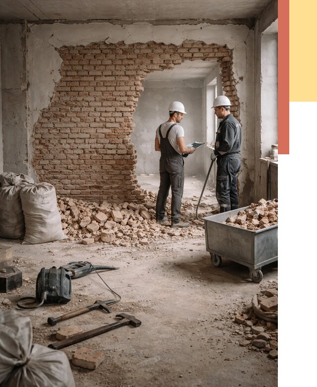 Демонтаж кирпичных стен в Кохме от 4363 руб. — быстро, недорого, под ключ | ОТДЕЛОЧНИК-Кхм