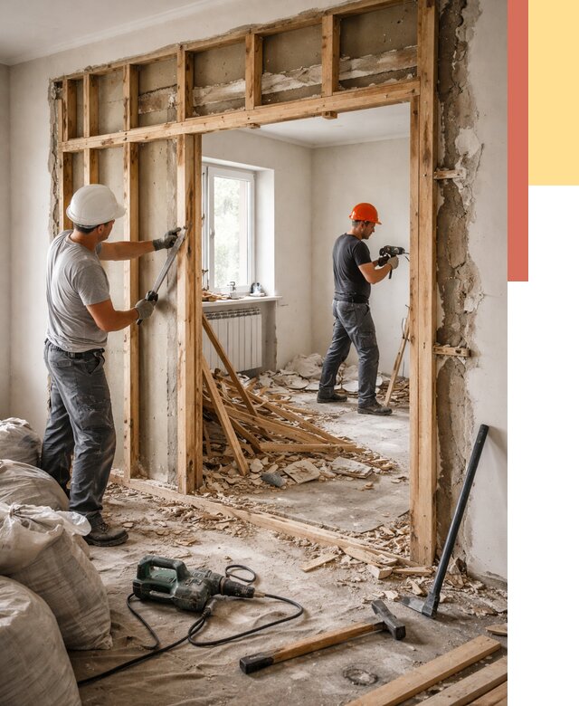 Демонтаж деревянных перегородок в Кохме от 3324 руб. — быстро и недорого | ОТДЕЛОЧНИК-Кхм