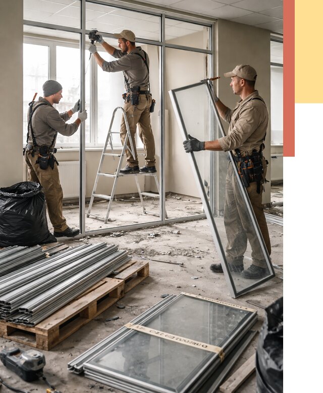 Демонтаж алюминиевых перегородок в Кохме от 4363 руб. — быстро и недорого | ОТДЕЛОЧНИК-Кхм