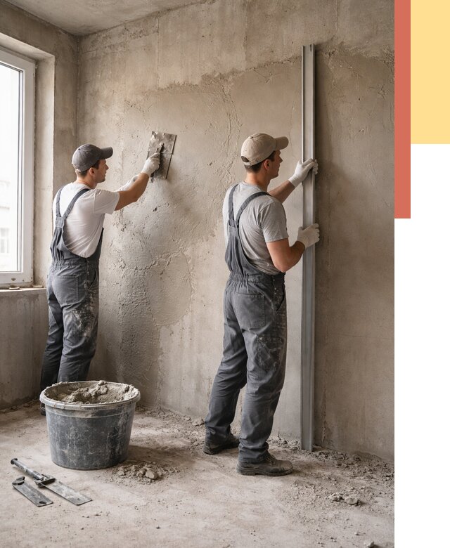 Штукатурка бетонных стен в Кохме от 4675 руб/м² — качественно и быстро | ОТДЕЛОЧНИК-Кхм