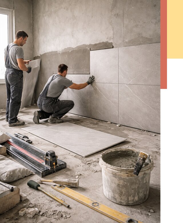 Облицовка стен керамогранитом в Кохме от 4363 руб./м² — услуги под ключ | ОТДЕЛОЧНИК-Кхм