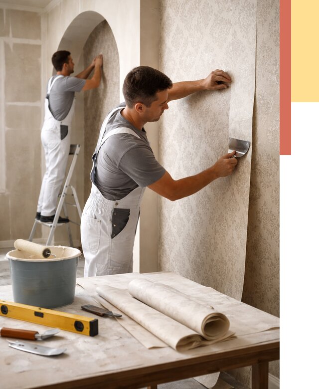 Поклейка обоев на сложные стены в Кохме от 2909 руб. под ключ | ОТДЕЛОЧНИК-Кхм