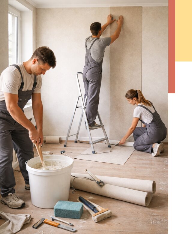 Оклейка стен обоями в Кохме от 3636 руб/м2 — быстро и недорого | ОТДЕЛОЧНИК-Кхм