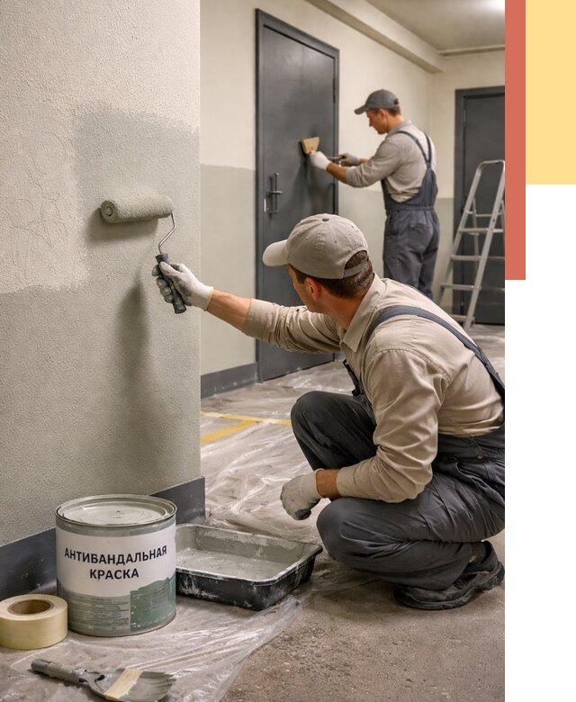 Покраска стен антивандальной краской в Кохме от 4675 руб./м² под ключ | ОТДЕЛОЧНИК-Кхм