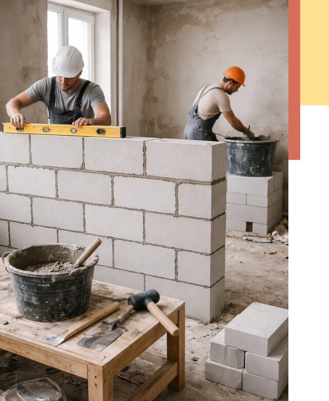 Кладка перегородок из газобетона в Кохме от 3324 руб. под ключ | ОТДЕЛОЧНИК-Кхм