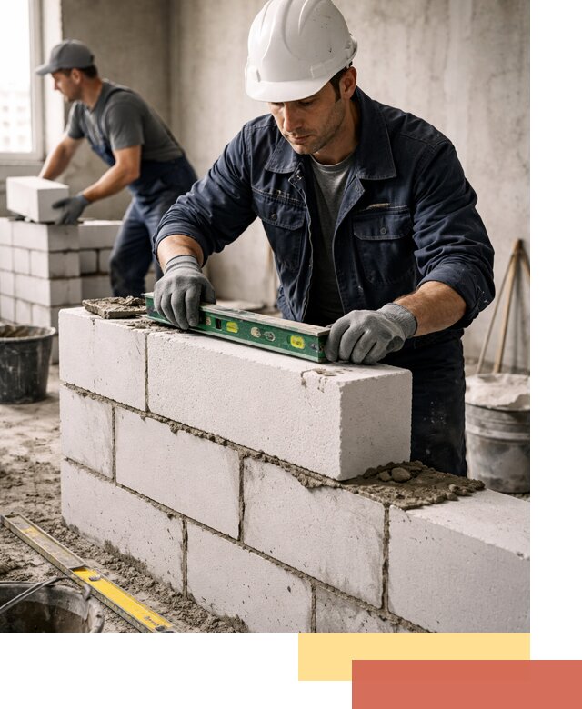 Кладка перегородок из пеноблока под ключ в Кохме