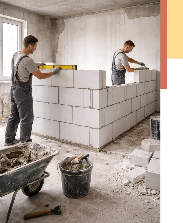 Кладка перегородок из ПГП в Кохме от 2597 руб./м2 — монтаж и возведение под ключ | ОТДЕЛОЧНИК-Кхм