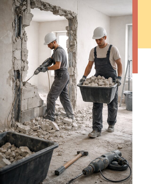 Демонтаж блоковых перегородок в Кохме от 3896 руб. — быстро и недорого | ОТДЕЛОЧНИК-Кхм