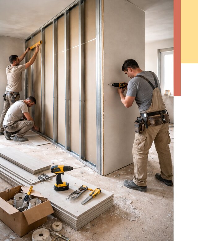 Монтаж однослойной перегородки из гипсокартона в Кохме от 675 руб. | ОТДЕЛОЧНИК-Кхм