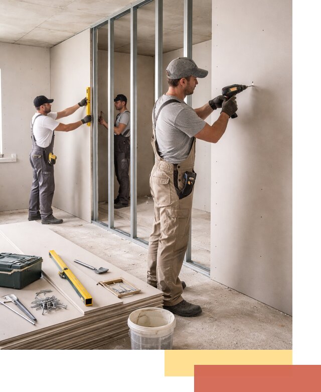 Однослойная перегородка из гипсокартона в Кохме под ключ, монтаж и отделка