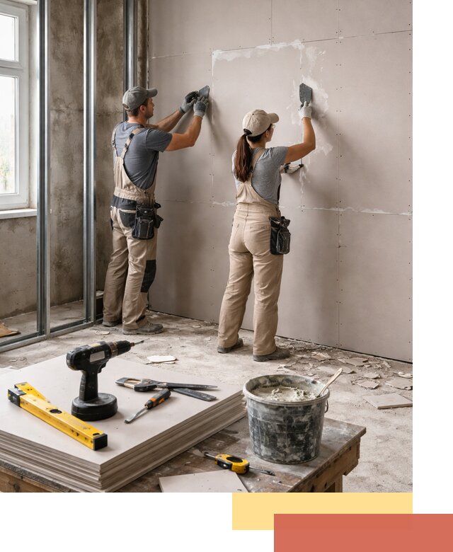 Монтаж двухслойной перегородки из гипсокартона в Кохме