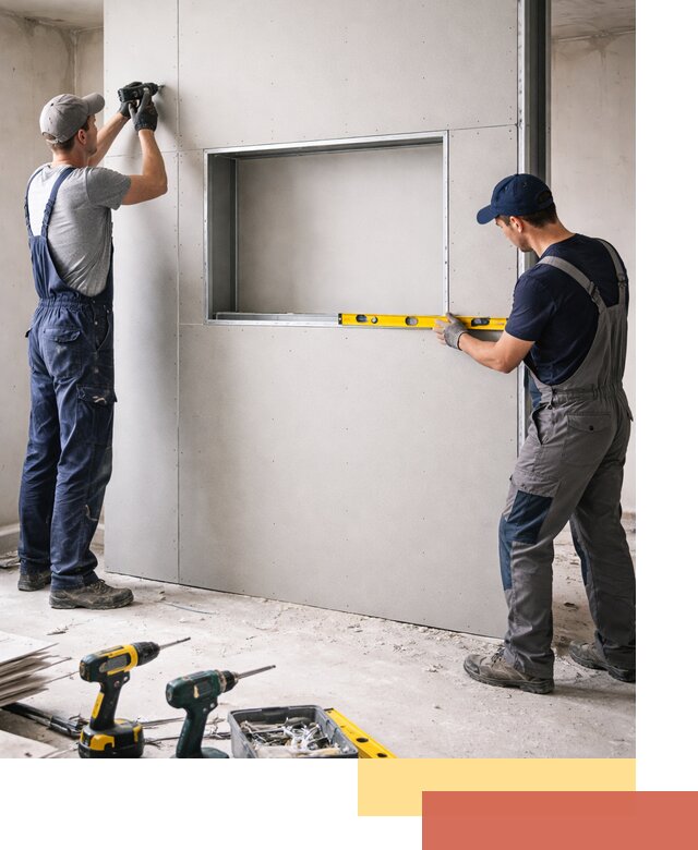 Перегородка из гипсокартона с нишей под декор в Кохме