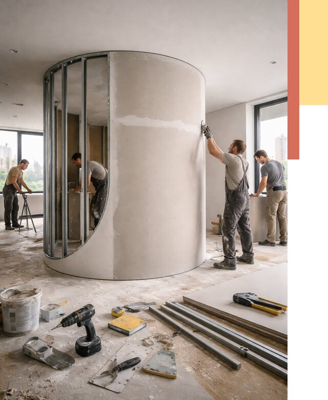 Радиусная перегородка из гипсокартона в Кохме от 3013 руб. под ключ | ОТДЕЛОЧНИК-Кхм