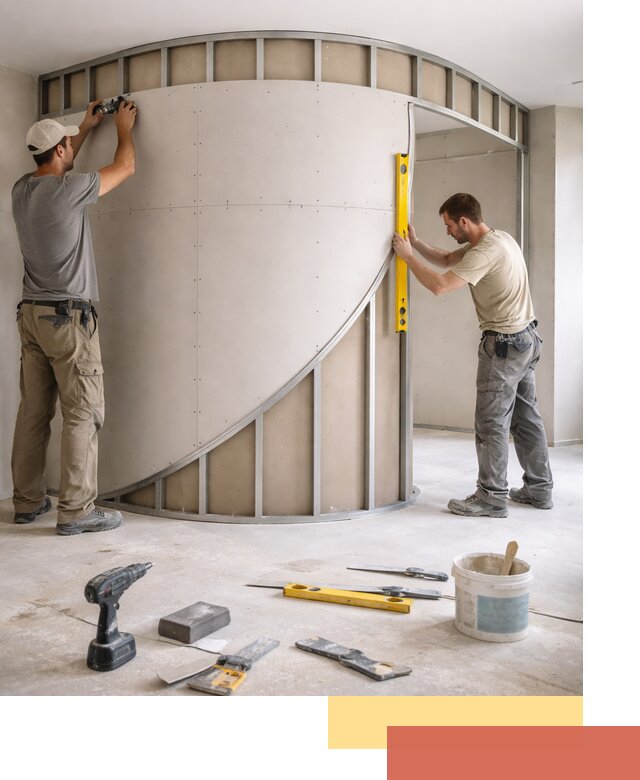 Радиусная перегородка из гипсокартона в Кохме под ключ