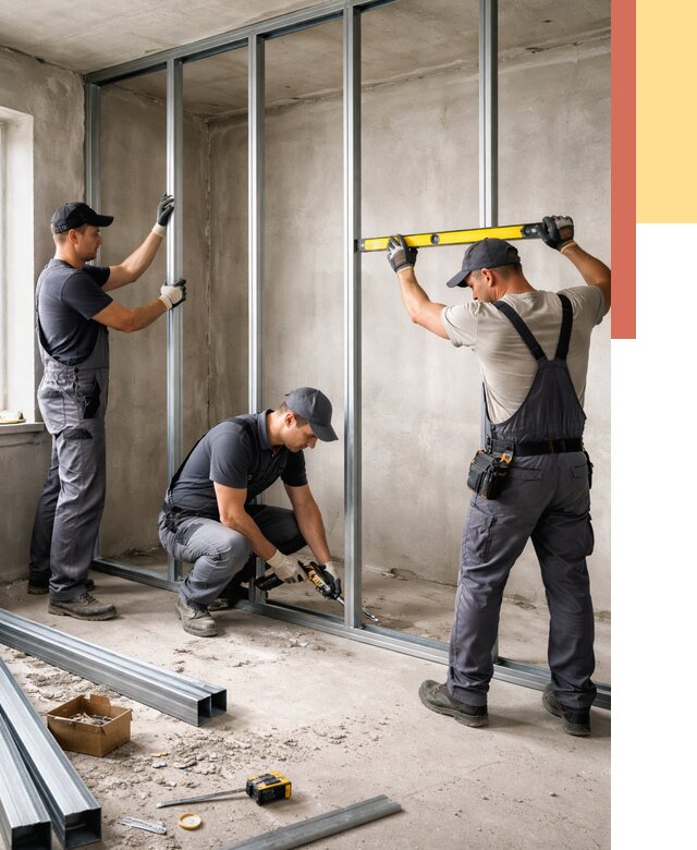 Монтаж каркаса перегородки из профиля в Кохме от 779 руб. | ОТДЕЛОЧНИК-Кхм