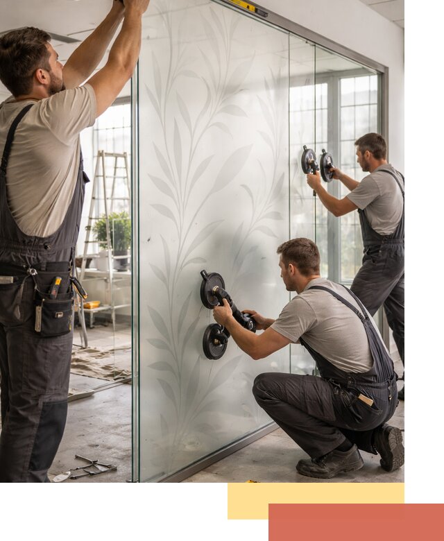 Стеклянные перегородки с рисунком на заказ в Кохме