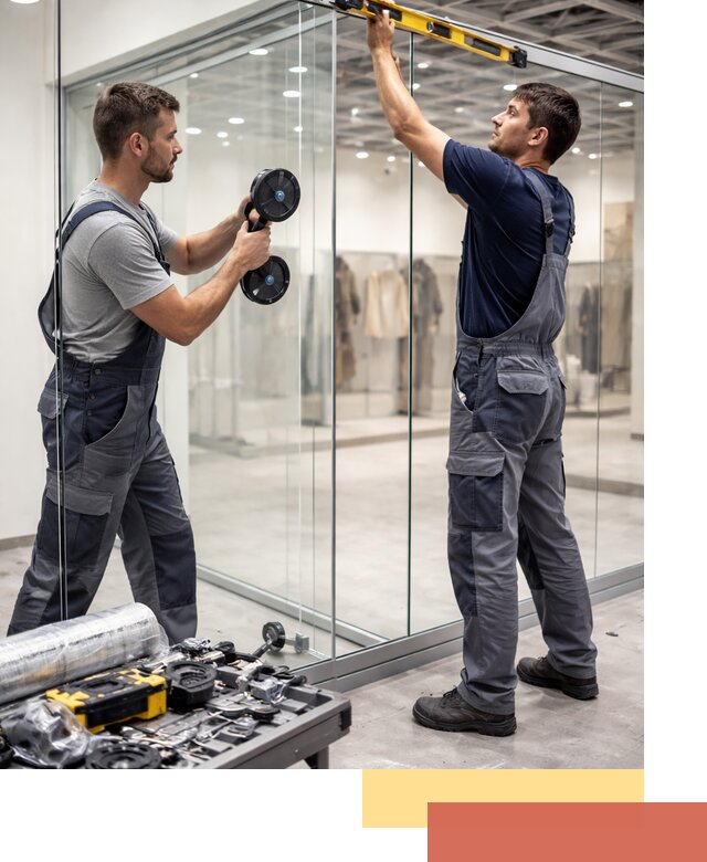 Стеклянные перегородки для магазинов в Кохме — монтаж и установка