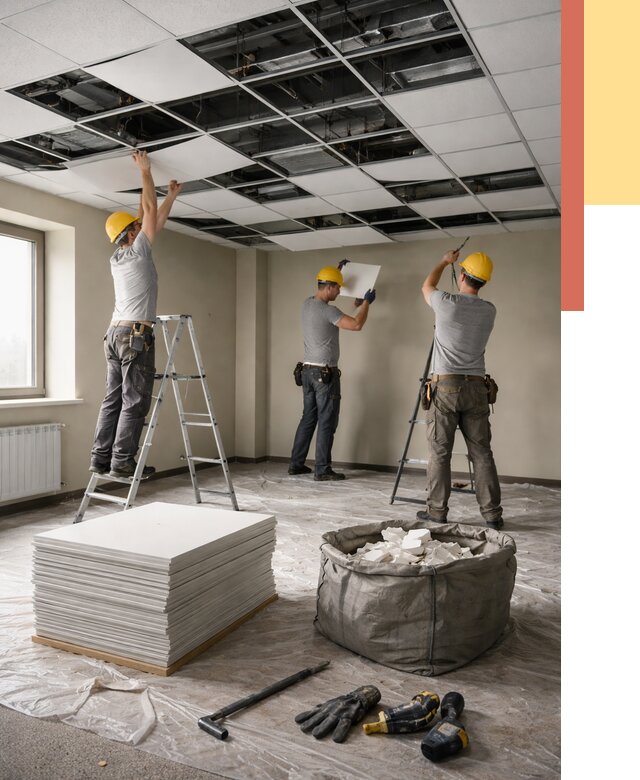 Демонтаж потолка Армстронг в Кохме от 4675 руб. быстро и недорого | ОТДЕЛОЧНИК-Кхм