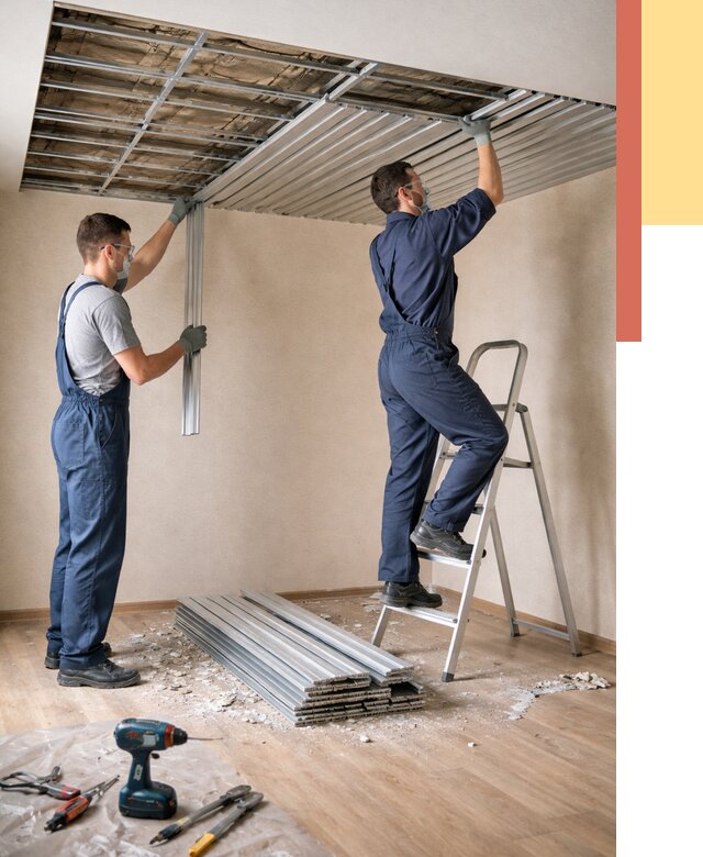 Демонтаж реечного потолка в Кохме от 4675 руб. быстро и недорого | ОТДЕЛОЧНИК-Кхм