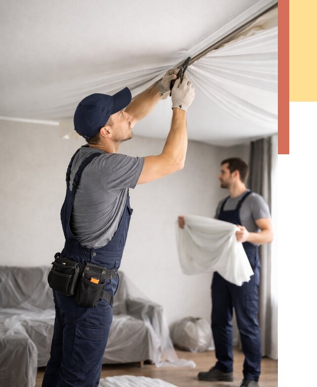 Демонтаж натяжного потолка в Кохме от 4675 руб. — снятие и разбор под ключ | ОТДЕЛОЧНИК-Кхм