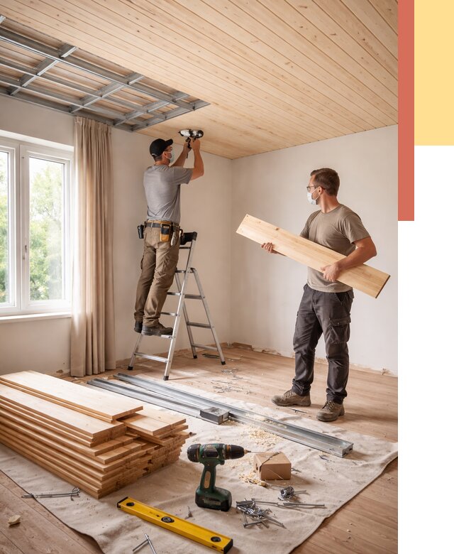 Монтаж потолка из вагонки в Кохме от 6752 руб. | Быстро и недорого — ОТДЕЛОЧНИК-Кхм