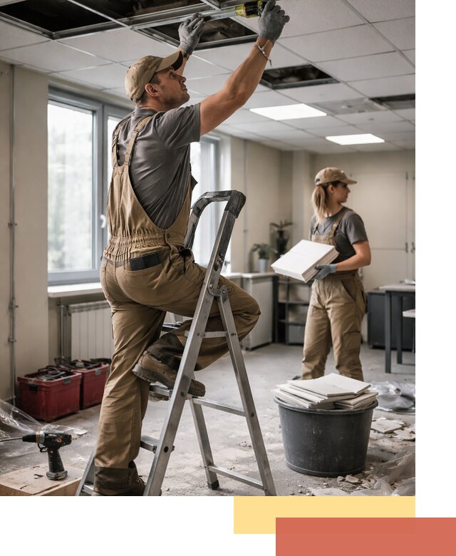 Ремонт потолка Армстронг и замена плит в Кохме