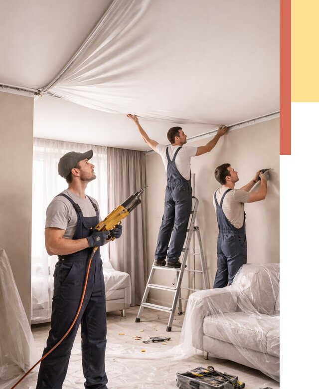 Установка натяжного потолка в Кохме от 4675 руб. | Быстро и недорого — ОТДЕЛОЧНИК-Кхм