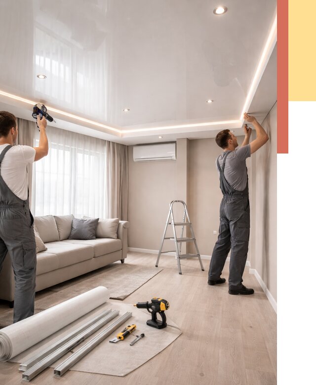 Монтаж глянцевого натяжного потолка в Кохме от 779 руб. под ключ | ОТДЕЛОЧНИК-Кхм