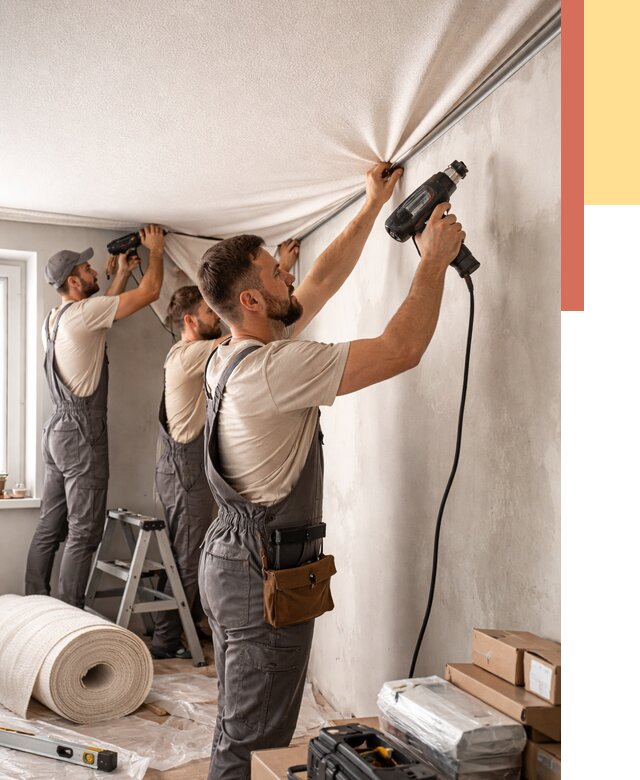 Монтаж фактурного натяжного потолка в Кохме от 779 руб. — ОТДЕЛОЧНИК-Кхм