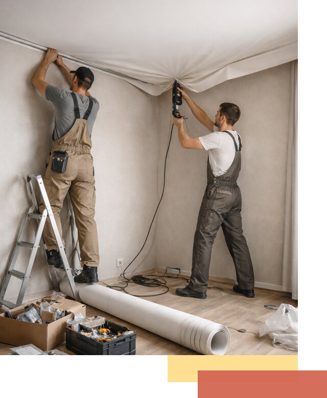 Монтаж цветного натяжного потолка в Кохме за один день