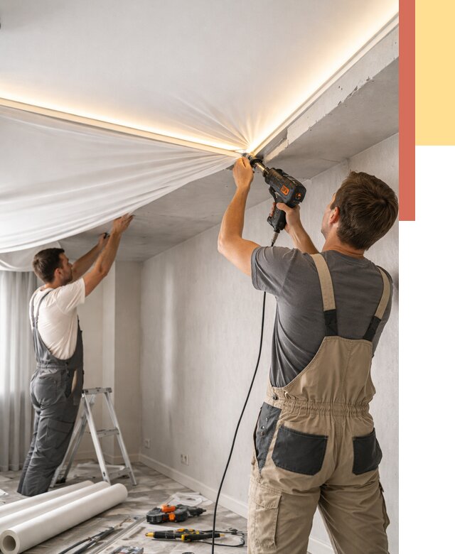 Монтаж натяжного потолка с подсветкой в Кохме от 987 руб. | ОТДЕЛОЧНИК-Кхм