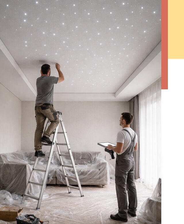 Монтаж натяжного потолка «звездное небо» в Кохме от 6752 руб. | ОТДЕЛОЧНИК-Кхм