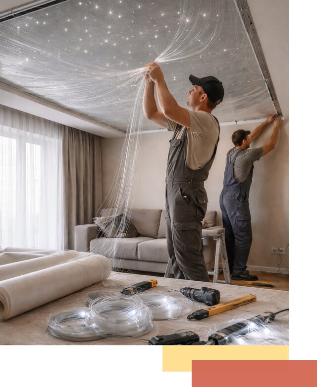 Монтаж натяжного потолка «Звездное небо» в Кохме