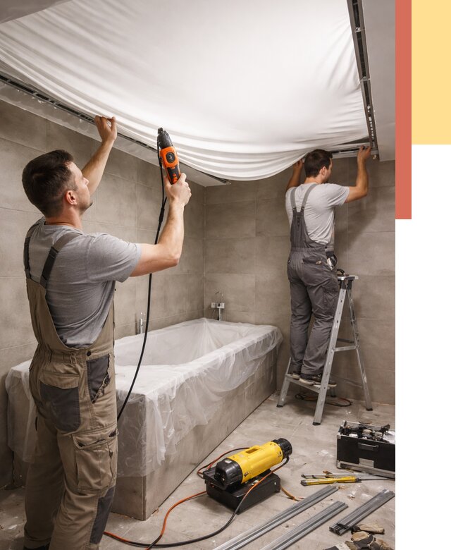 Монтаж натяжного потолка в ванной в Кохме от 1247 руб. под ключ | ОТДЕЛОЧНИК-Кхм