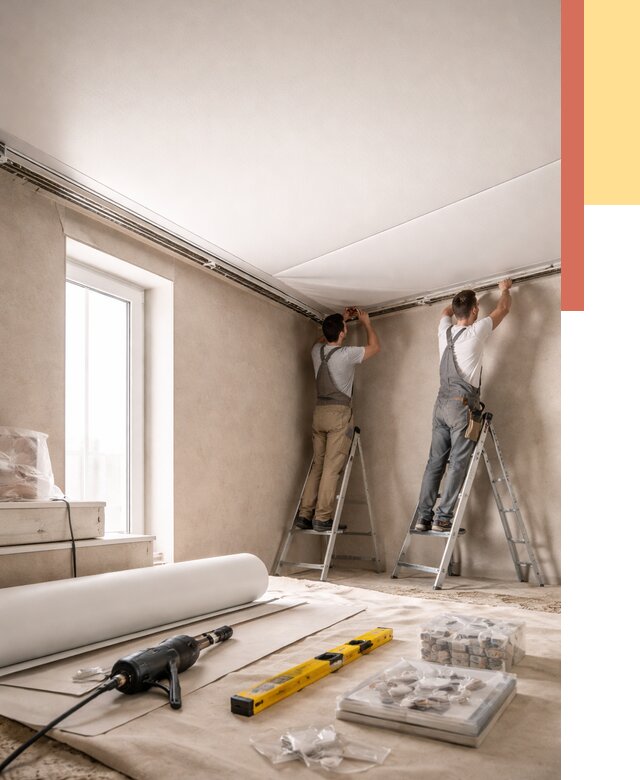 Монтаж натяжного потолка в спальне в Кохме от 3947 руб. под ключ | ОТДЕЛОЧНИК-Кхм