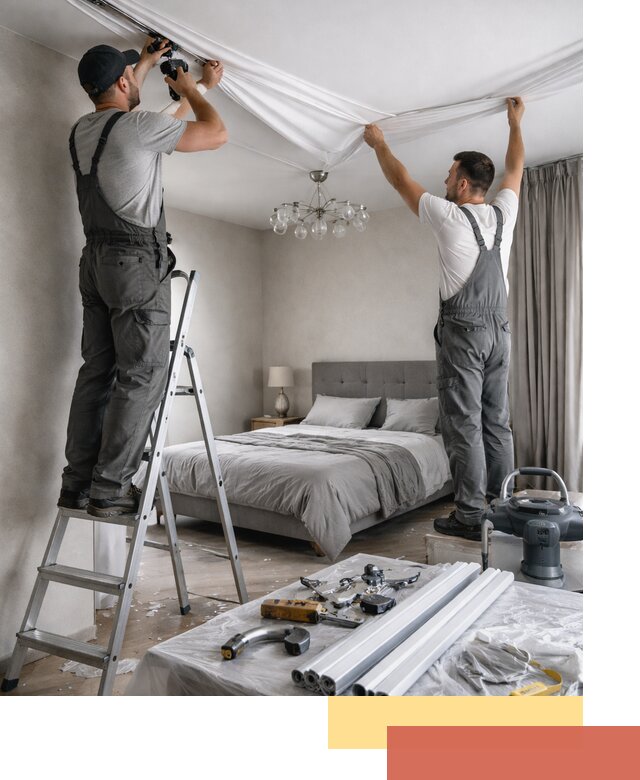 Монтаж натяжного потолка в спальне в Кохме