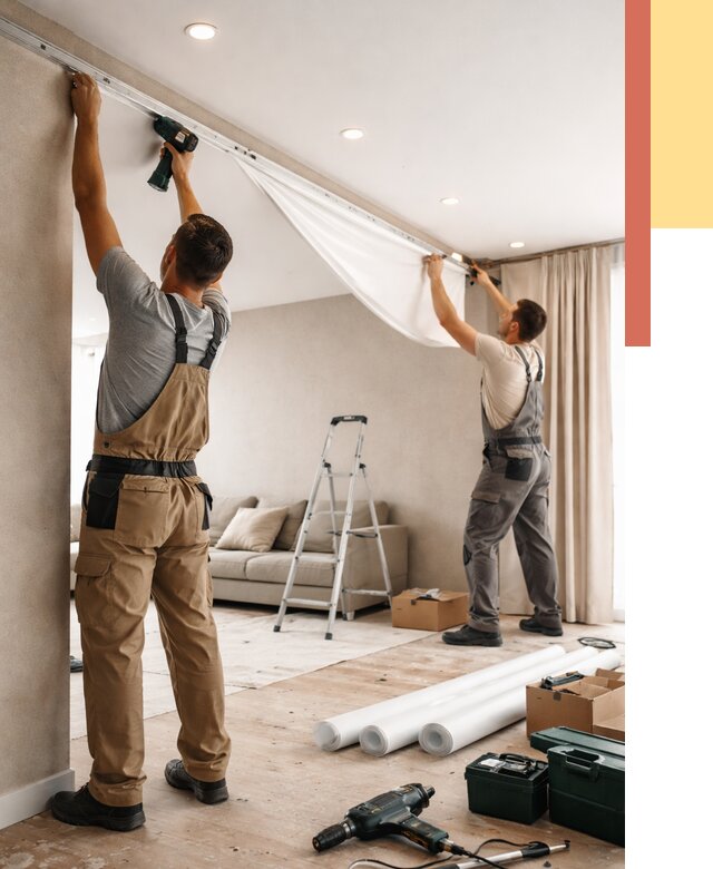 Монтаж натяжного потолка в гостиной в Кохме от 571 руб. | ОТДЕЛОЧНИК-Кхм