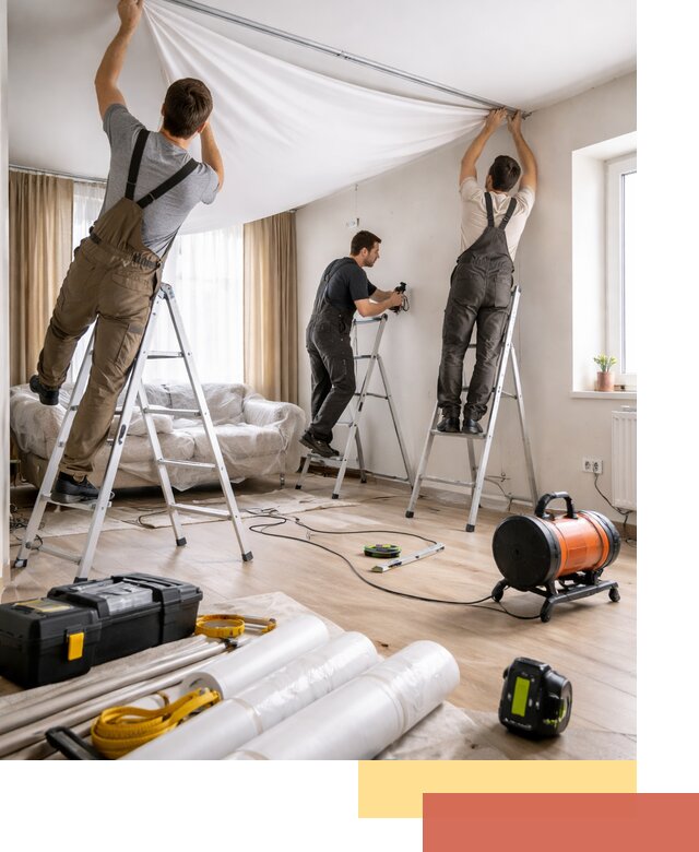 Монтаж натяжного потолка в гостиной в Кохме