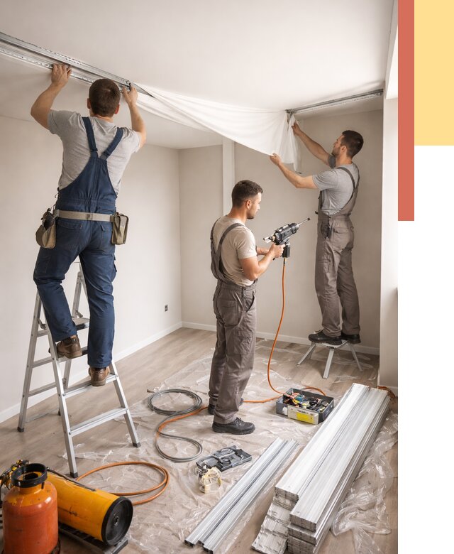 Монтаж натяжного потолка в студии в Кохме от 5713 руб. — быстро и недорого | ОТДЕЛОЧНИК-Кхм