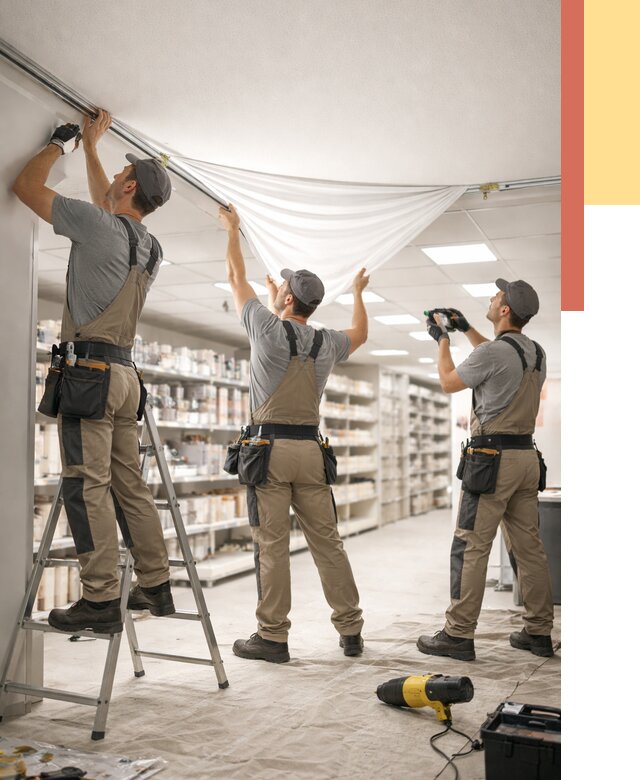Монтаж натяжного потолка в магазине в Кохме от 4675 руб. быстро и недорого | ОТДЕЛОЧНИК-Кхм