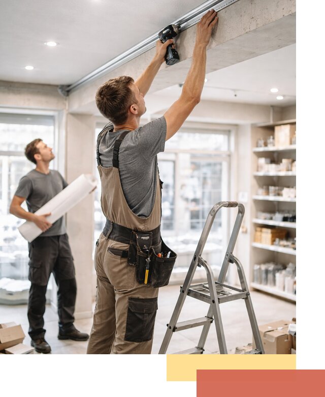 Монтаж натяжных потолков в магазине в Кохме