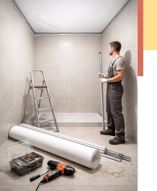 Монтаж натяжного потолка в санузле в Кохме от 1922 руб. — ОТДЕЛОЧНИК-Кхм