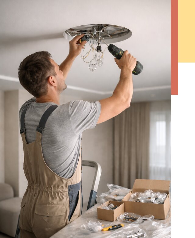 Установка люстры в натяжной потолок в Кохме от 1247 руб. | Быстро и недорого — ОТДЕЛОЧНИК-Кхм