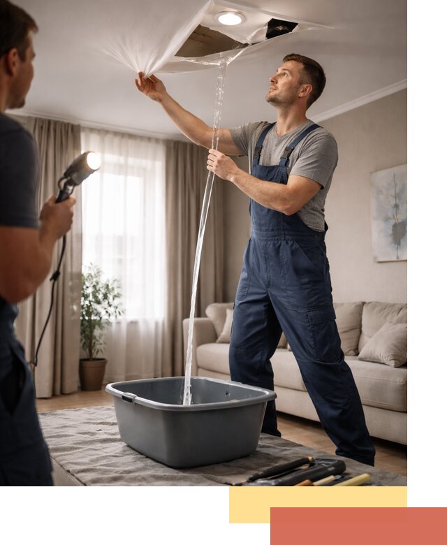 Слив воды с натяжного потолка в Кохме быстро и аккуратно