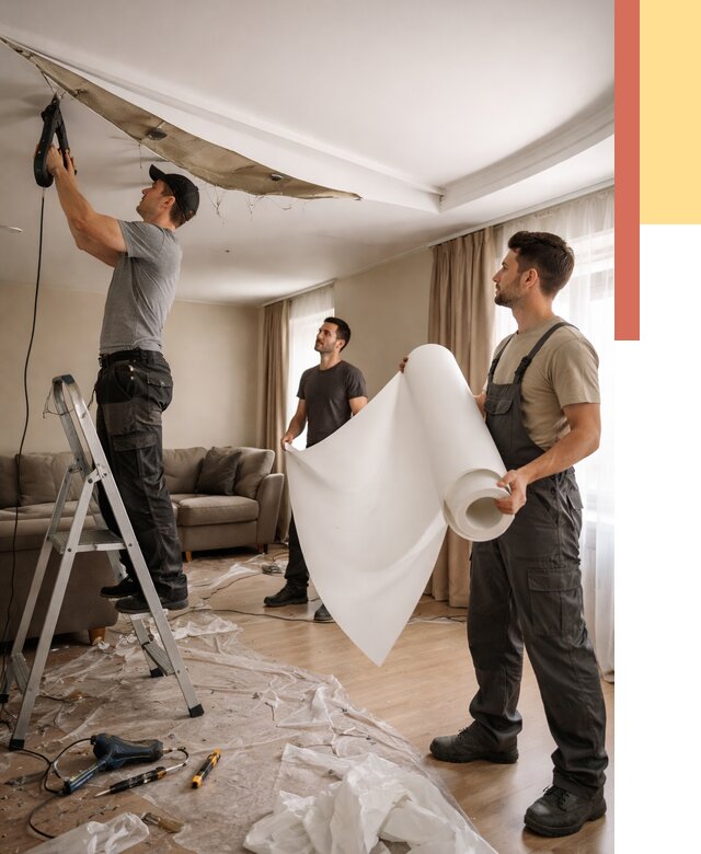 Замена полотна натяжного потолка в Кохме от 9869 руб. быстро и недорого | ОТДЕЛОЧНИК-Кхм