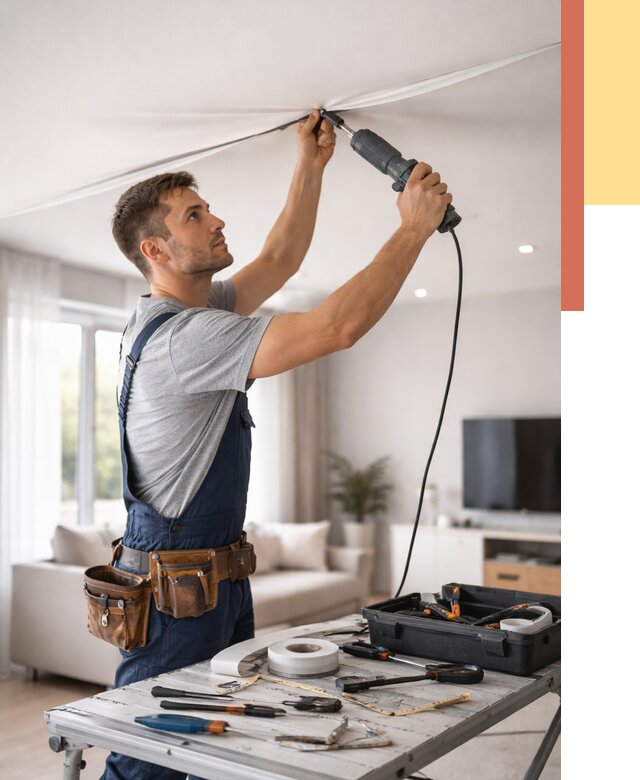 Ремонт натяжных потолков в Кохме от 9869 руб. под ключ — ОТДЕЛОЧНИК-Кхм