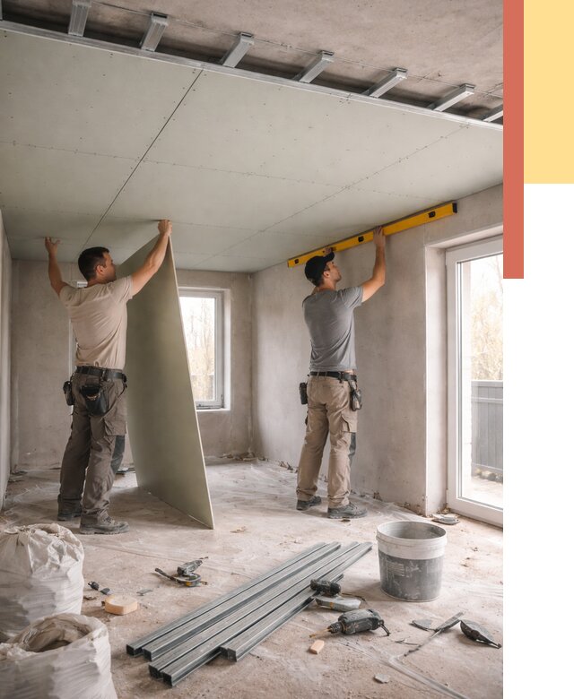 Одноуровневый потолок из гипсокартона в Кохме от 779 руб. — монтаж под ключ | ОТДЕЛОЧНИК-Кхм